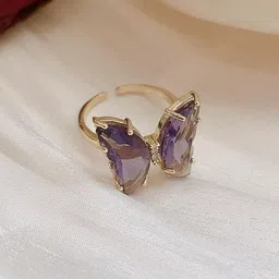 Vembley Women Gold-Plated Purple Crystal Butterfly Finger Ring-picture-16