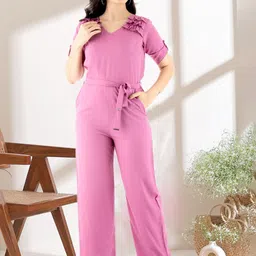 THE FAB FACTORY V-Neck Waist Tie-Ups Basic Jumpsuit-picture-34