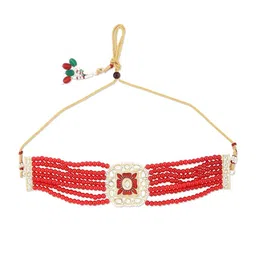 Fida Gold-Plated Kundan-Studded And Beaded Necklace With Earrings image 2