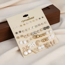 DressBerry Set Of 30 Gold-Plated Artificial Stones Studded Korean Circular Studs-image-63