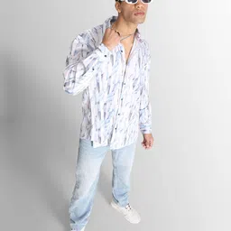 Bene Kleed Men Classic Spread Collar Abstract Printed Cotton Oversized Casual Shirt image 5