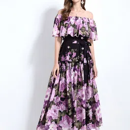 JC Collection Floral Print Off-Shoulder Cape Sleeve Maxi Dress image 5