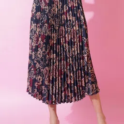 ZWERLON Women Floral Printed Pleated Midi Skirt-image-13