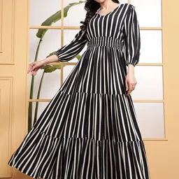 Krunal Raiyani Women V-Neck Striped Fit & Flare Maxi Dress-picture-35