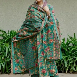 SRF JAIPUR Women Floral Printed Regular Mirror Work Pure Cotton Kurta with Trousers & With Dupatta-image-28