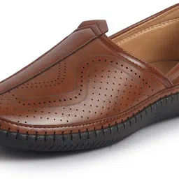 fausto Perforated Ethnic Round Toe Jutti for Wedding|Flexible Rubber Sole|Pathani Kurta Mojaris For Men image 2