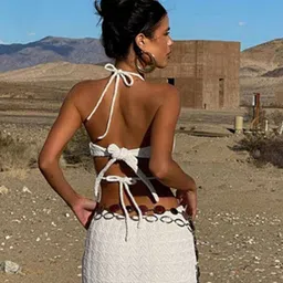 LULU & SKY Schiffli Halter Neck Cut-Out Bodycon Mini Dress image 2