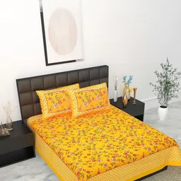 KD PRINTS Yellow & White Floral 180 TC King Bedsheet with 2 Pillow Covers-picture-44