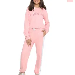 TotzTouch Girls Pack Of 2 Blue & Pink Printed Hooded Sweatshirt and Joggers Clothing Set-image-27