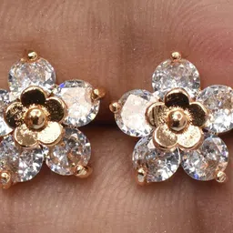 MEIRA JEWELLERY Gold-Plated Artificial Stones Studded Floral Studs image 2