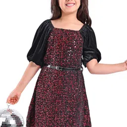 Hola Bonita Floral Print Puff Sleeve Velvet A-Line Dress-picture-52