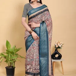 DAATAR Floral Linen Blend Fusion Saree-picture-15