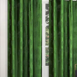 Aura Green 2 Pieces Floral Room Darkening Door Curtains-image-88