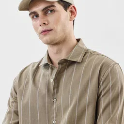Snitch Vertical Striped Spread Collar Cotton Linen Shirt image 2