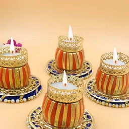 GADINFASHION Orange & Gold-Toned 4 Pieces Candle Holders image 5