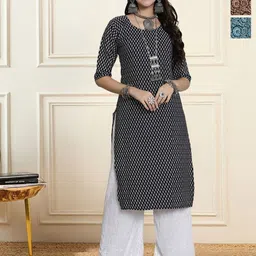 HERE&NOW Selection Of 3 Floral Printed Round Neck Straight Kurtas image 1