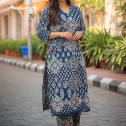 DIVASTRI Ethnic Motifs Printed V-Neck Straight Kurta With Palazzos-image-21