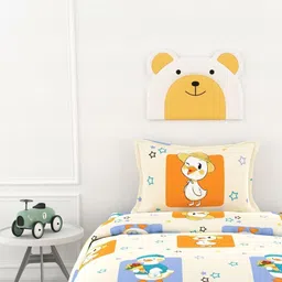 LORETO Cream-Coloured Cartoon Characters 186 TC Single Bedsheet with 1 Pillow Covers image 2