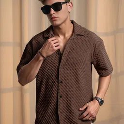 Metronaut Textured Spread Collar Short Sleeves Casual Shirt-picture-30