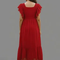 LECORA Flutter Sleeve Ruffled Georgette Empire Midi Dress image 2