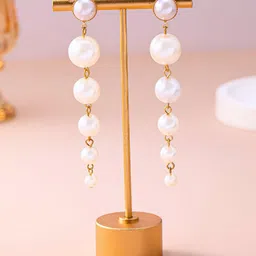COOLWOOL Gold Plated Stones Studded And Pearls Beaded Spherical Korean Drop Earrings image 5