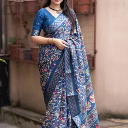 Panzora Kalamkari Zari Silk Blend Saree-picture-29