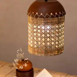 opaque studio Chirang Terracotta & Cane Dome Pendant Hanging Light (Brown)-picture-29
