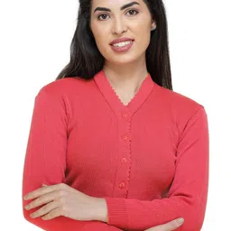 FEMULA Women V-Neck Front Open Woollen Crop Top image 2