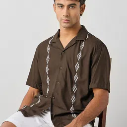 Red Flame Men Geometric Printed Cuban Collar Casual Shirt-image-54