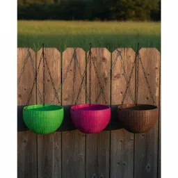 Virajsanchi 3-Pcs Green & Pink Textured Hanging Planters-picture-28
