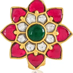 Sanaar Gold 925 Sterling Silver Gold PlatedKundan Stud Earring Silver Gold, Rhodium Plated Ring image 4