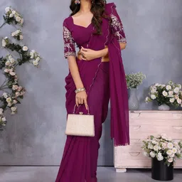 DIVASTRI Women Embroidered Border Saree With Embroidery Work Blouse Piece image 5