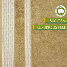 Aura Peach-Coloured & Blue 3 Striped Cotton 400 GSM Bath Towel image 3