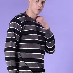 V-Mart Men Striped Round Neck Long Sleeves Regular Pullover Sweater image 2