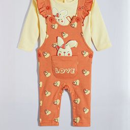 Hopscotch Girls Orange 2 Piece Bunny 3D Applique Cotton Dungaree Set-picture-16
