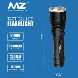 mz M980 (RECHARGEABLE LED METAL TORCH) Zoomable 200W with 5500mAh Battery Torch image 5