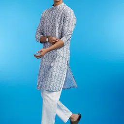 Diwas by Manyavar Men Printed Chikankari Kurta image 3