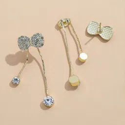 TheVineGirl Contemporary Korean Studded Bow Shiny Tassels Drop Earrings image 3