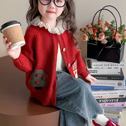 LULU & SKY Girls Solid Cardigan with Applique Detail image 2