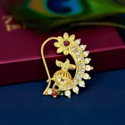 FEMMIBELLA Gold-Plated Cubic Zirconia Studded Vilandi Stud Nosepin-picture-23