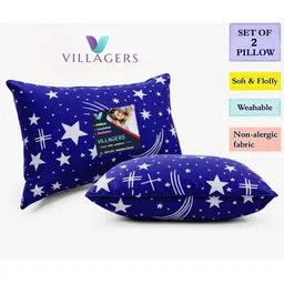 VILLAGERS Set of 2 Blue Printed Comfort Rectangular Pillows-image-4