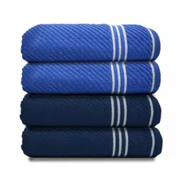 Myntra Elegant Homes Blue & Navy Blue 4 Pieces Striped Cotton 400 GSM Bath Towels image 5