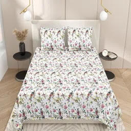 INDRA'S White & Purple Floral 144 TC Bedsheet with 2 Pillow Covers-picture-34