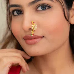 Zeraki Jewels Women Gold-Plated Artificial Stones and Beads Stud Nosepin image 3