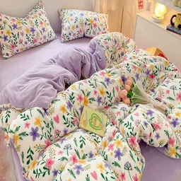 JC HOME Purple & Cream-Coloured Floral Polycotton 3 Piece Single Regular Bedding Set image 3