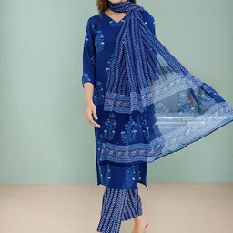 SKYLEE Women Floral Printed Kurta with Trousers & Dupatta image 3