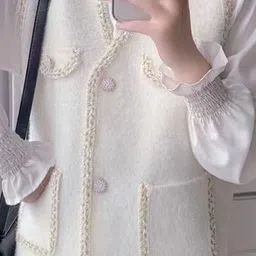 StyleCast Women Solid V-Neck Button Details Sweater Vest image 2