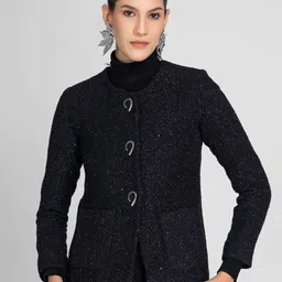 LURE URBAN Women Self-Design Round Neck Single-Breasted Winter Overcoat-image-46