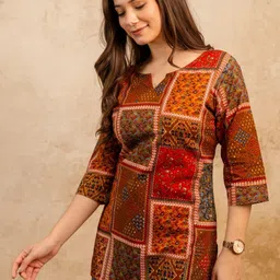 HYTEN Women Ethnic Motifs Printed Round Neck Kurti-picture-19