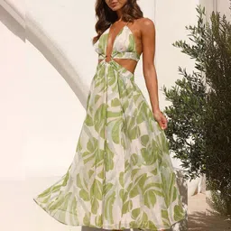 miss mosa by akanksha Alamode By Akanksha Women Tropical Printed Georgette A-Line Midi Dress image 2